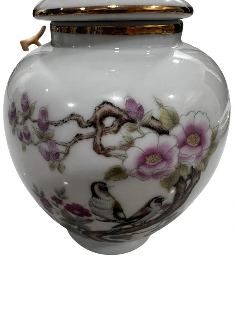 Andrea By Sadek Porcelain Floral Chinoiserie Bird Ginger Jar